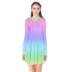 Pastel Rainbow Ombre Gradient Long Sleeve V-neck Flare Dress by SpinnyChairDesigns