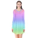 Pastel Rainbow Ombre Gradient Long Sleeve V-neck Flare Dress View1