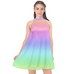 Pastel Rainbow Ombre Gradient Halter Neckline Chiffon Dress  by SpinnyChairDesigns