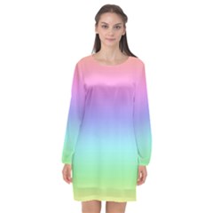 Pastel Rainbow Ombre Gradient Long Sleeve Chiffon Shift Dress  by SpinnyChairDesigns