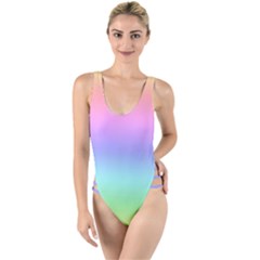 Pastel Rainbow Ombre Gradient High Leg Strappy Swimsuit by SpinnyChairDesigns