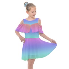 Pastel Rainbow Ombre Gradient Kids  Shoulder Cutout Chiffon Dress by SpinnyChairDesigns