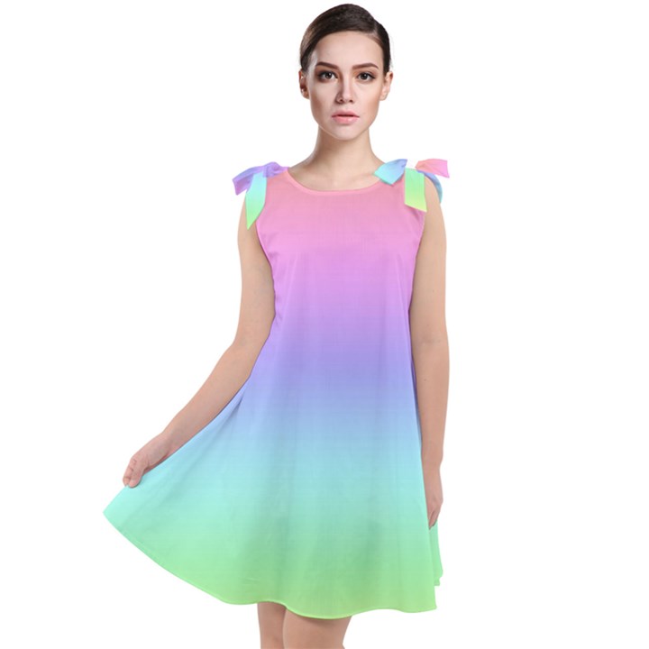 Pastel Rainbow Ombre Gradient Tie Up Tunic Dress