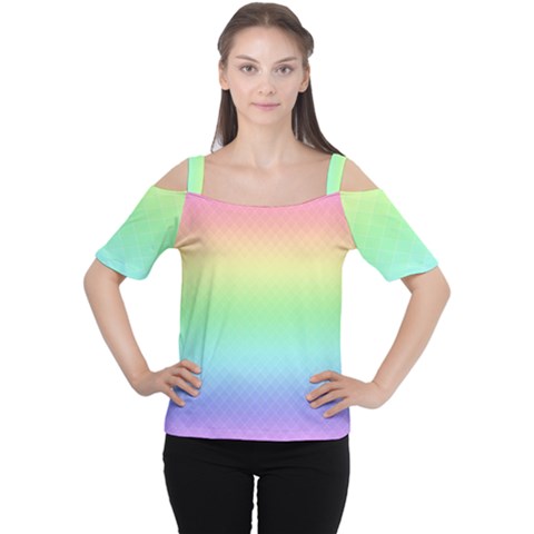 Pastel Rainbow Diamond Pattern Cutout Shoulder Tee by SpinnyChairDesigns