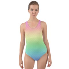 Pastel Rainbow Diamond Pattern Cut-out Back One Piece Swimsuit by SpinnyChairDesigns