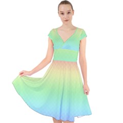 Pastel Rainbow Diamond Pattern Cap Sleeve Front Wrap Midi Dress by SpinnyChairDesigns