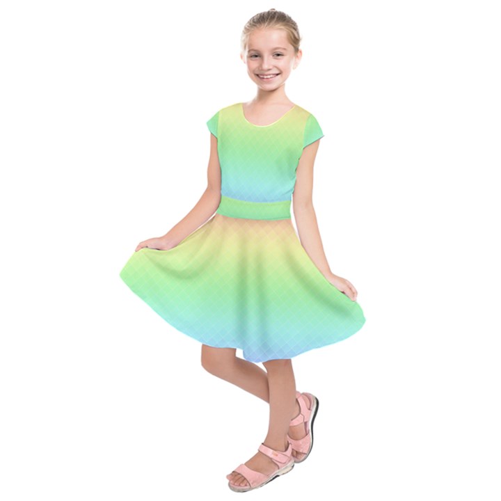 Pastel Rainbow Diamond Pattern Kids  Short Sleeve Dress