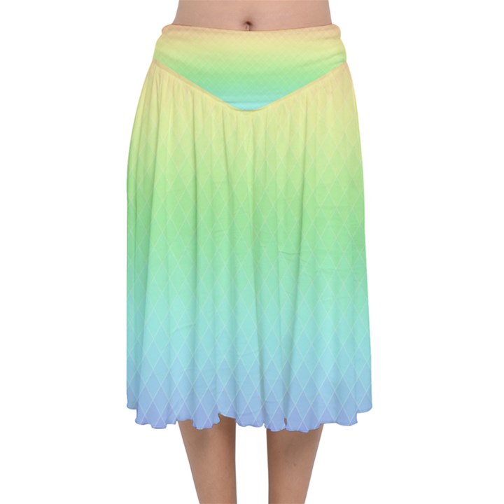 Pastel Rainbow Diamond Pattern Velvet Flared Midi Skirt