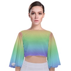 Pastel Rainbow Diamond Pattern Tie Back Butterfly Sleeve Chiffon Top