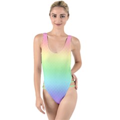 Pastel Rainbow Diamond Pattern High Leg Strappy Swimsuit by SpinnyChairDesigns