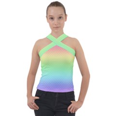 Pastel Rainbow Diamond Pattern Cross Neck Velour Top