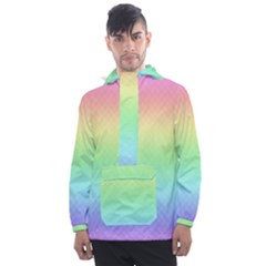 Pastel Rainbow Diamond Pattern Men s Front Pocket Pullover Windbreaker