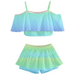 Pastel Rainbow Diamond Pattern Kids  Off Shoulder Skirt Bikini by SpinnyChairDesigns