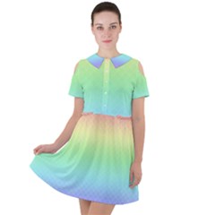 Pastel Rainbow Diamond Pattern Short Sleeve Shoulder Cut Out Dress 