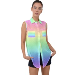 Pastel Rainbow Diamond Pattern Sleeveless Chiffon Button Shirt