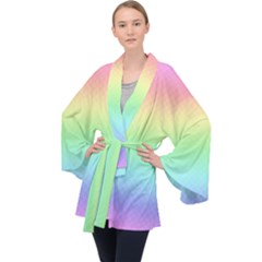 Pastel Rainbow Diamond Pattern Long Sleeve Velvet Kimono  by SpinnyChairDesigns