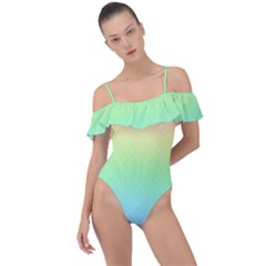 Pastel Rainbow Diamond Pattern Frill Detail One Piece Swimsuit by SpinnyChairDesigns