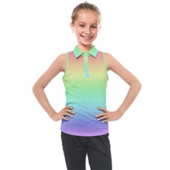 Pastel Rainbow Diamond Pattern Kids  Sleeveless Polo Tee