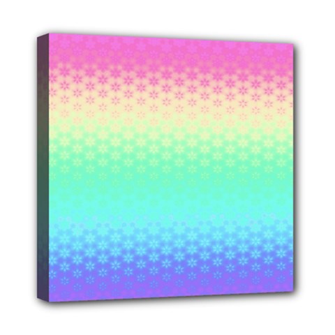 Rainbow Floral Ombre Print Mini Canvas 8  X 8  (stretched) by SpinnyChairDesigns