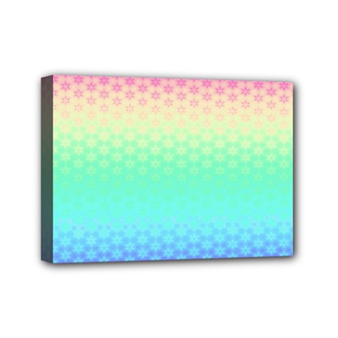 Rainbow Floral Ombre Print Mini Canvas 7  X 5  (stretched) by SpinnyChairDesigns