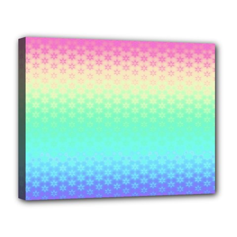 Rainbow Floral Ombre Print Canvas 14  X 11  (stretched) by SpinnyChairDesigns