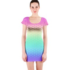 Rainbow Floral Ombre Print Short Sleeve Bodycon Dress by SpinnyChairDesigns