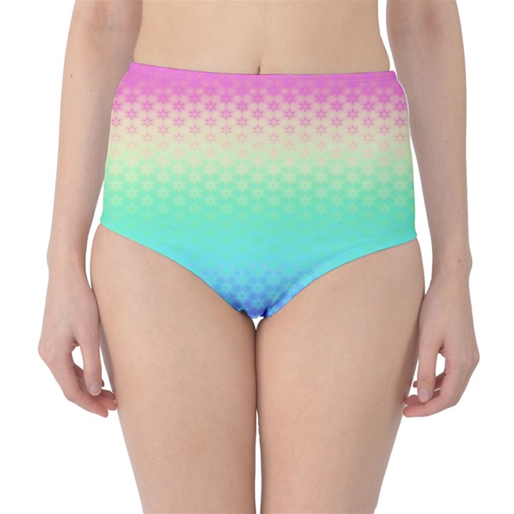 Rainbow Floral Ombre Print Classic High-Waist Bikini Bottoms