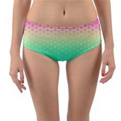 Rainbow Floral Ombre Print Reversible Mid-waist Bikini Bottoms by SpinnyChairDesigns