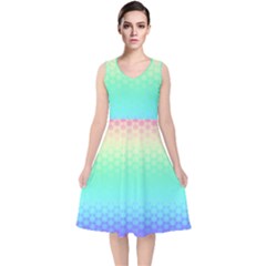 Rainbow Floral Ombre Print V-neck Midi Sleeveless Dress  by SpinnyChairDesigns