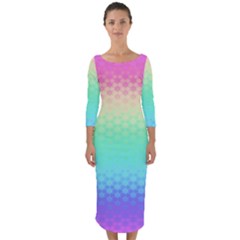 Rainbow Floral Ombre Print Quarter Sleeve Midi Bodycon Dress by SpinnyChairDesigns