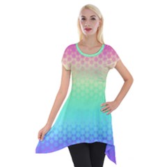 Rainbow Floral Ombre Print Short Sleeve Side Drop Tunic by SpinnyChairDesigns