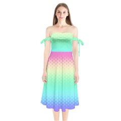 Rainbow Floral Ombre Print Shoulder Tie Bardot Midi Dress by SpinnyChairDesigns