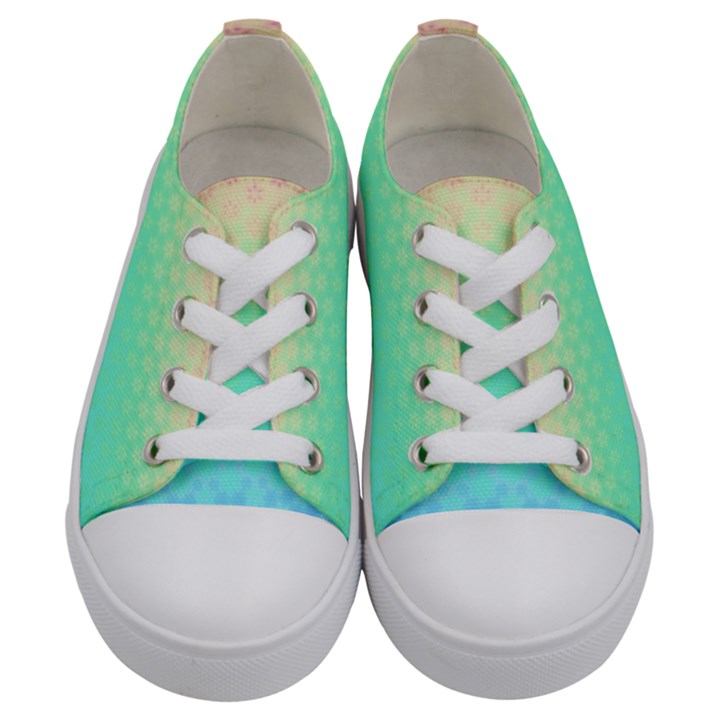 Rainbow Floral Ombre Print Kids  Low Top Canvas Sneakers