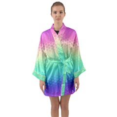 Rainbow Floral Ombre Print Long Sleeve Satin Kimono by SpinnyChairDesigns