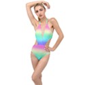 Rainbow Floral Ombre Print Plunging Cut Out Swimsuit View1