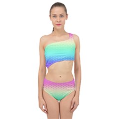 Rainbow Floral Ombre Print Spliced Up Two Piece Swimsuit by SpinnyChairDesigns