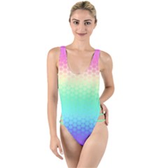 Rainbow Floral Ombre Print High Leg Strappy Swimsuit by SpinnyChairDesigns