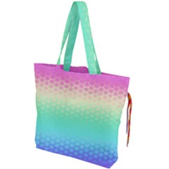 Rainbow Floral Ombre Print Drawstring Tote Bag by SpinnyChairDesigns