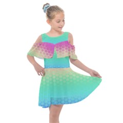 Rainbow Floral Ombre Print Kids  Shoulder Cutout Chiffon Dress by SpinnyChairDesigns