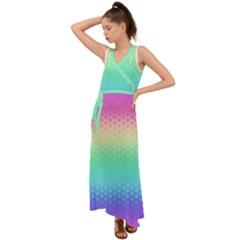 Rainbow Floral Ombre Print V-neck Chiffon Maxi Dress by SpinnyChairDesigns