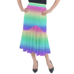 Rainbow Floral Ombre Print Midi Mermaid Skirt by SpinnyChairDesigns