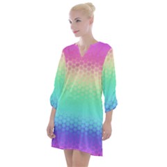 Rainbow Floral Ombre Print Open Neck Shift Dress by SpinnyChairDesigns