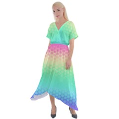 Rainbow Floral Ombre Print Cross Front Sharkbite Hem Maxi Dress by SpinnyChairDesigns