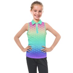 Rainbow Floral Ombre Print Kids  Sleeveless Polo Tee