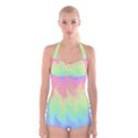 Pastel Rainbow Flame Ombre Boyleg Halter Swimsuit  View1