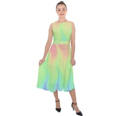 Pastel Rainbow Flame Ombre Midi Tie-back Chiffon Dress by SpinnyChairDesigns