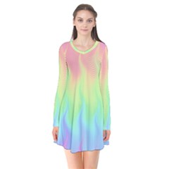 Pastel Rainbow Flame Ombre Long Sleeve V-neck Flare Dress by SpinnyChairDesigns