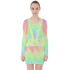 Pastel Rainbow Flame Ombre V-neck Bodycon Long Sleeve Dress by SpinnyChairDesigns