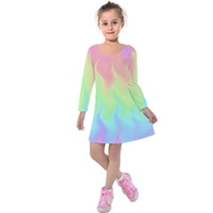 Pastel Rainbow Flame Ombre Kids  Long Sleeve Velvet Dress