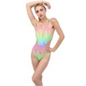 Pastel Rainbow Flame Ombre Plunging Cut Out Swimsuit View1